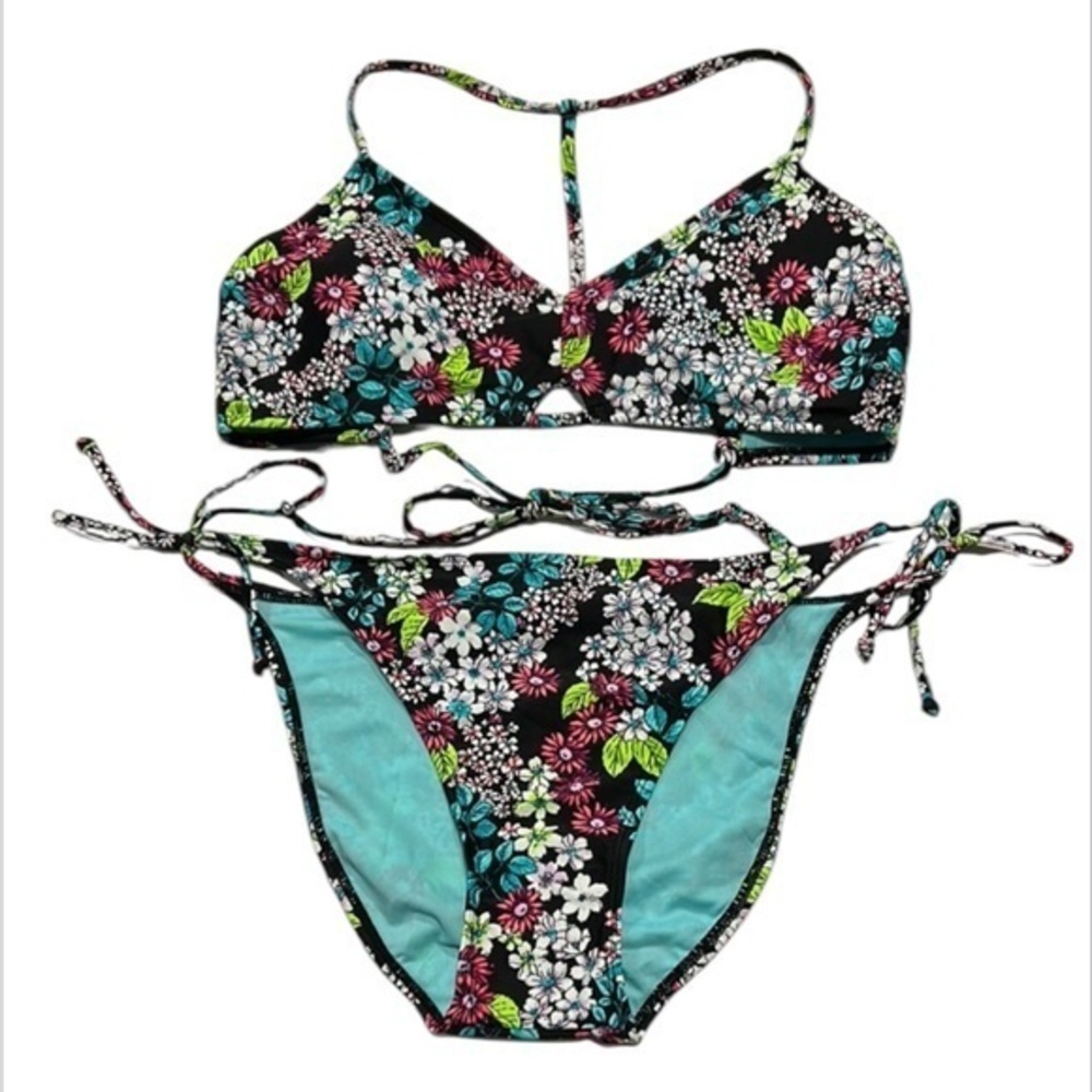 Xhilaration floral bikini swim swimsuit set size large XL new